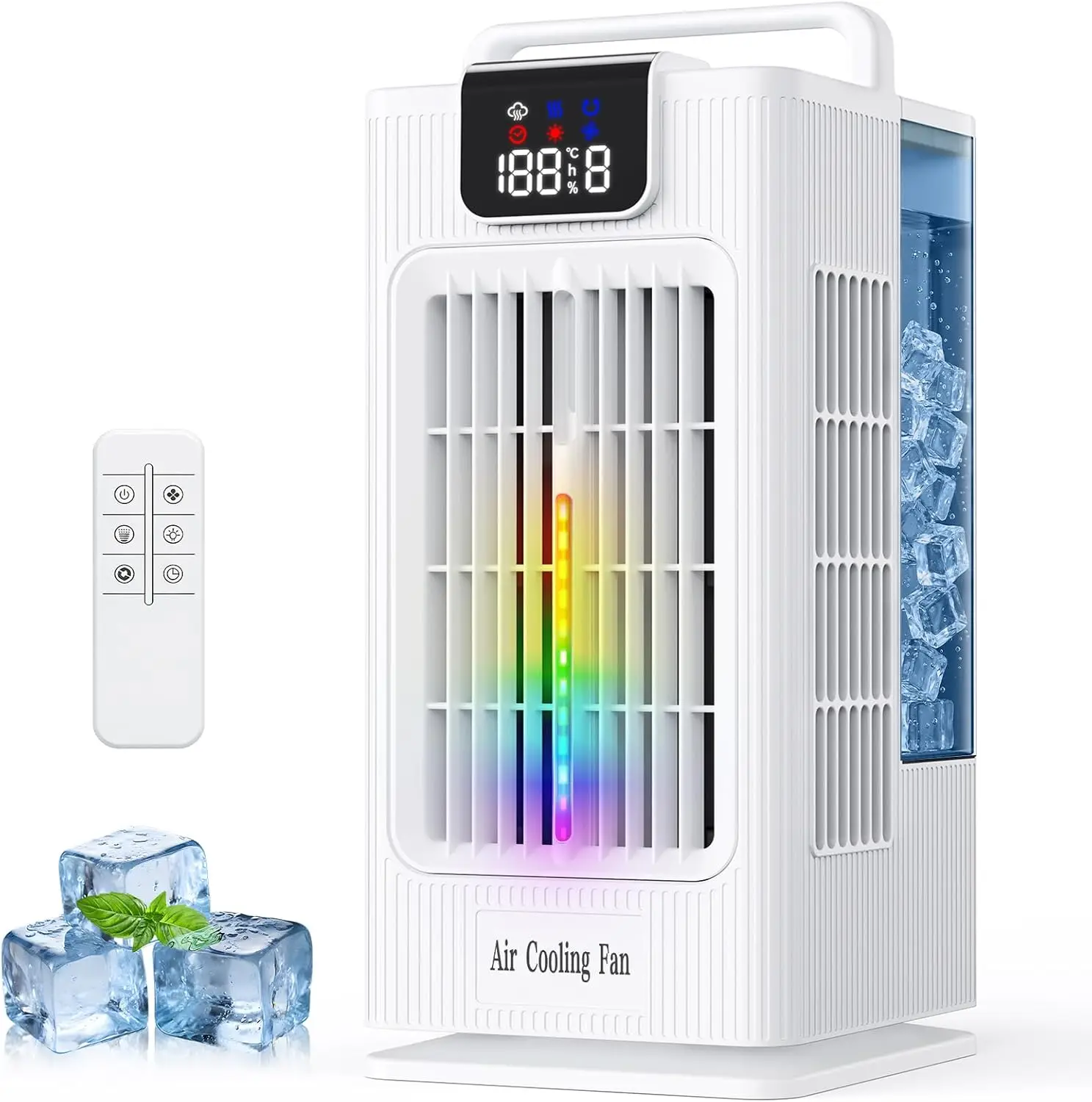 

Personal Evaporative Air Cooler, 2000ML Portable Air Conditioner Fan with 120° Oscillation, 7 RGB Light Modes, 4 Speed Settings & 1-8H Timer for Bedroom Office