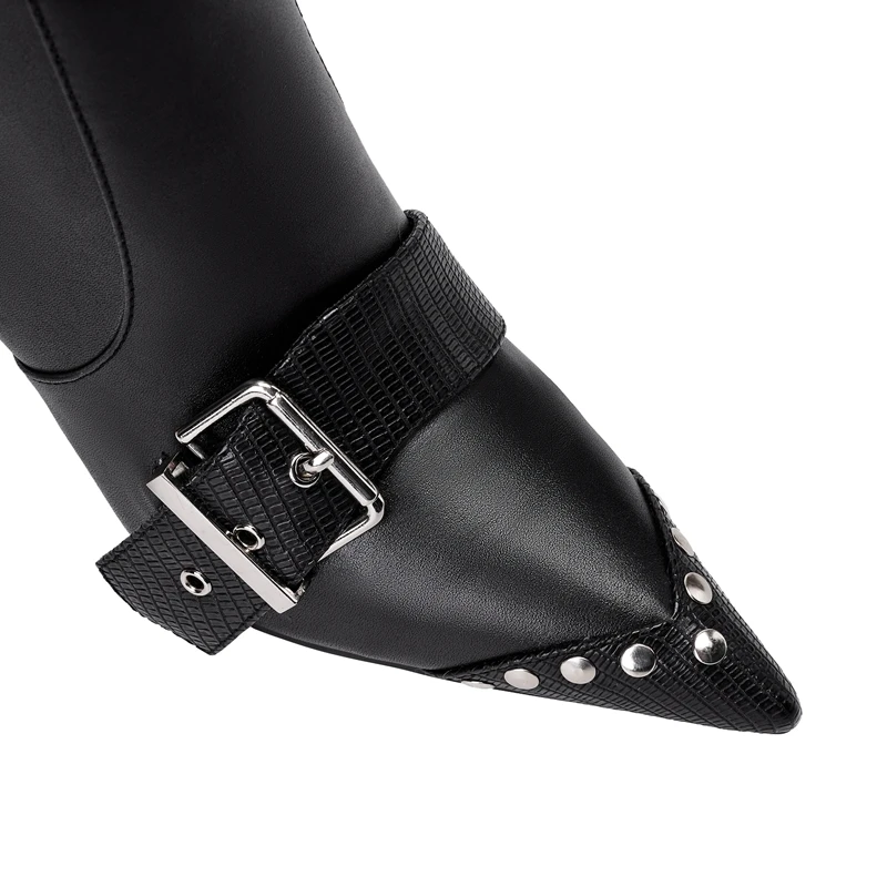 Women\'s New Two Wear European and American Sexy Nightclub Rivet Belt Buckle Large Pointed High long  Heel Short Boots