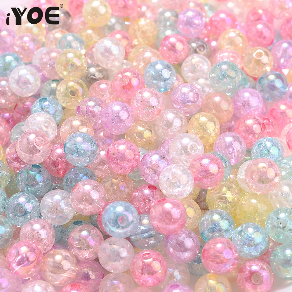 iYOE 100pcs 8mm Transparent Mermaid Acrylic Beads Shiny Round Spacer Beads For Making Necklace Bracelet Keychain Accessories