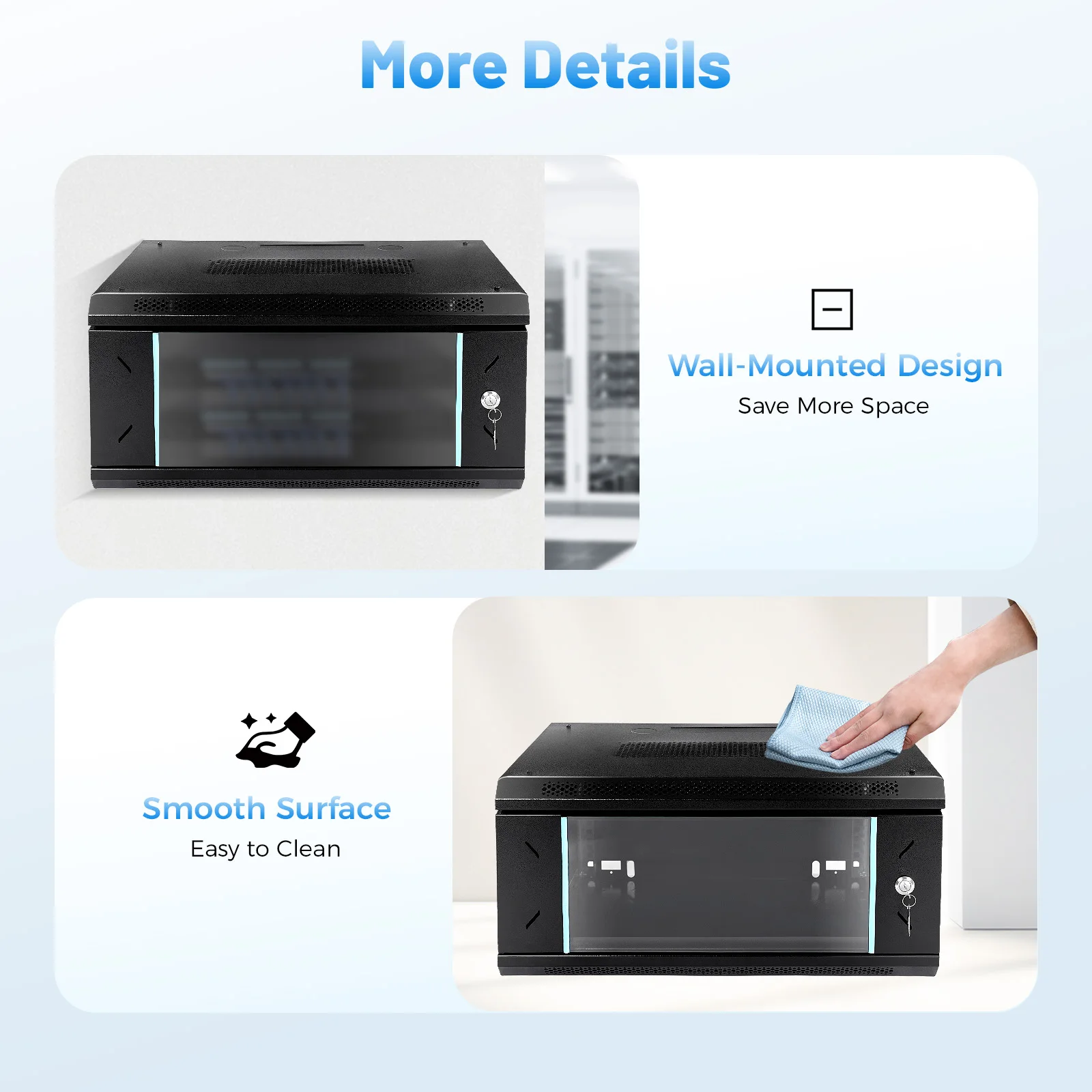 خزانة خادم مثبتة على الحائط 4U، سعة تحميل 110 رطل، قفل آمن مع مفتاحين، رف تثبيت على الحائط موفر للمساحة لأجهزة التوجيه/الخادمات