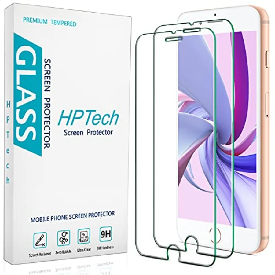 HPTech Confezione da 2 in vetro temperato per iPhone 8 Plus iPhone 7 Plus iPhone 6S Plus iPhone 6 Plus Custodia protettiva per schermo da 5,5 pollici Friendl