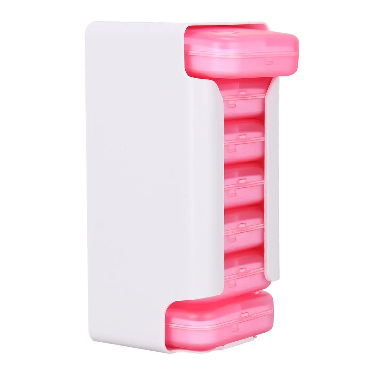 1Set Portable Travel Pill Box 28 Compartments 7 Layers Storage Drawer Style Dustproof Medicine Organizer Container Pink