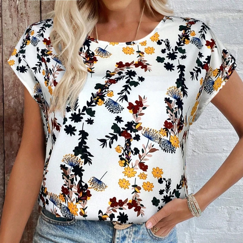 

Women's Floral Wildflower Print Harajuku T-Shirt Round Neck Top Short Sleeve Casual Summer Tee Shirt
