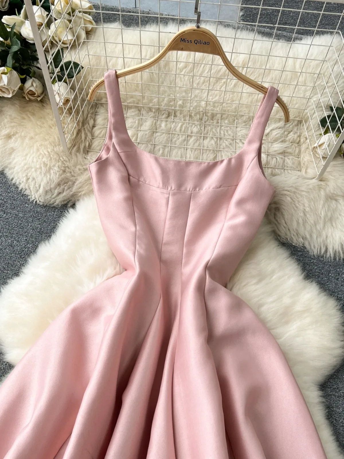 

Ele Slimming Mid-Length Svel Square-Ne Gown Korean Sle A-Line Dr for Ladies Commuting Spring Autumn Winter