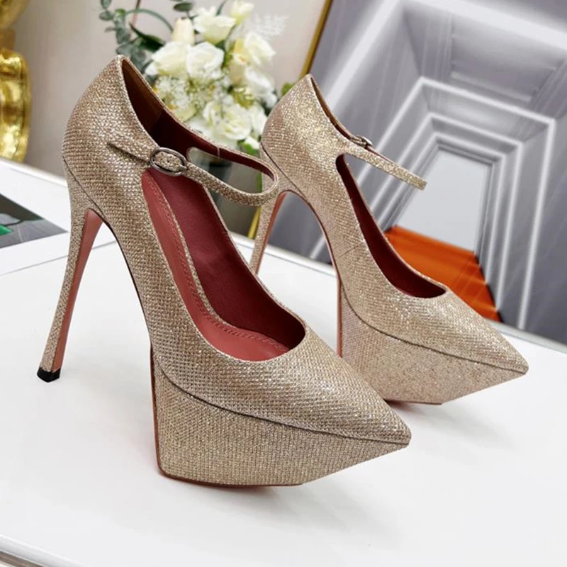 Damen Sommer High Heels Ultra High Heel Design 15cm Echt leders ohle atmungsaktiv dicken Boden Design