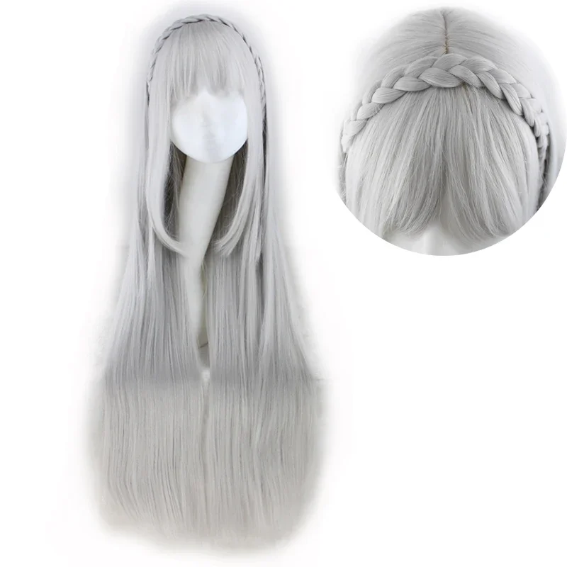 QQXCAIW Sliver Abu-abu 100 Cm Panjang Lurus Cosplay Sintetis Wig Rambut