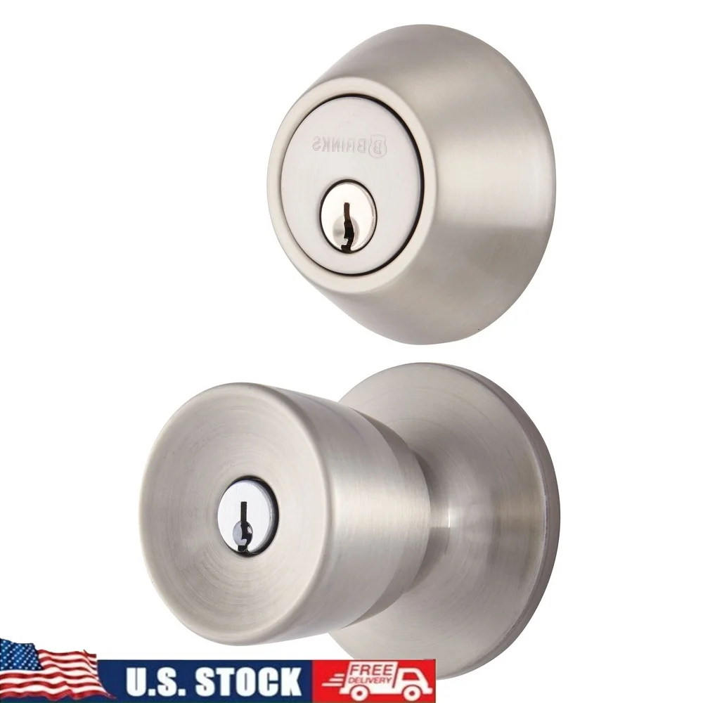

Keyed Entry Tulip Doorknob Deadbolt Combo Satin Nickel High Security Anti-Pry Shield Easy Install Adjustable Latch Residential