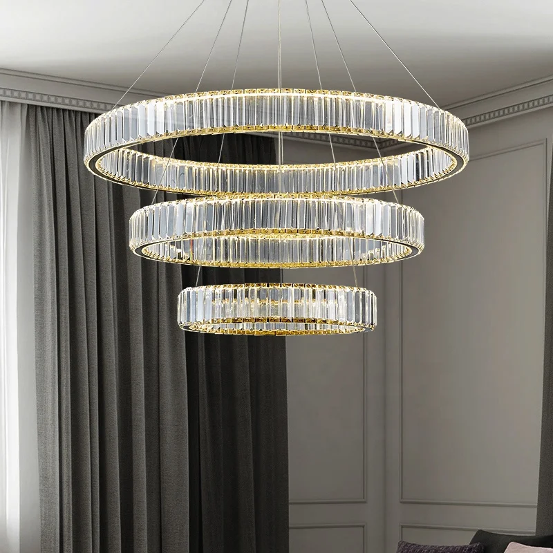 Postmodern Crystal Chandelier factory copper round Led Strip Modern Lighting Fixture Clear Glass Pendant Lamp