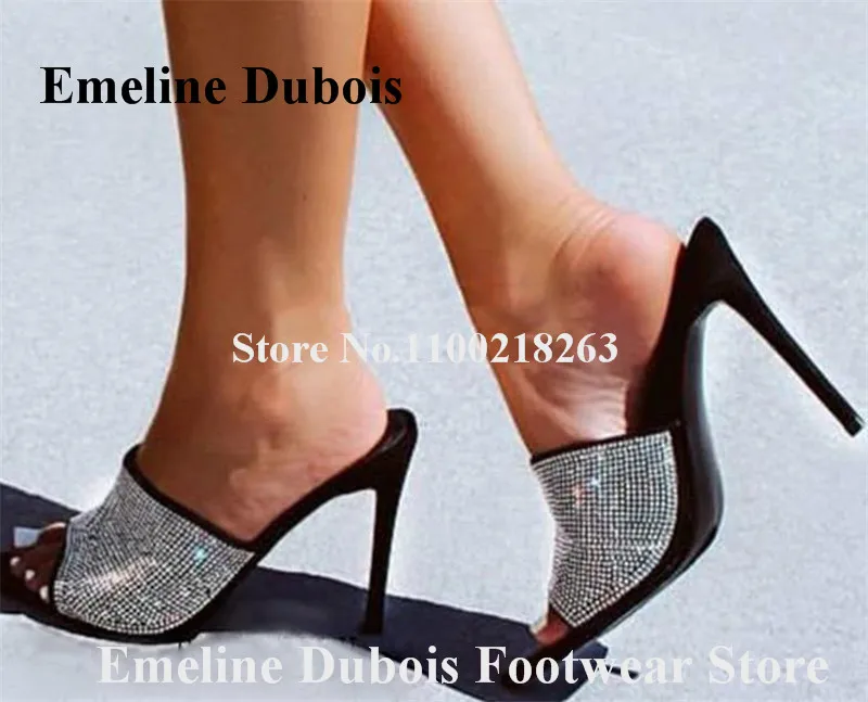 

Bling Bling Rhinestones Stiletto Heel Slippers Emeline Dubois Pointed Open Toe Crystals High Heel Sandals Wedding Dress Shoes