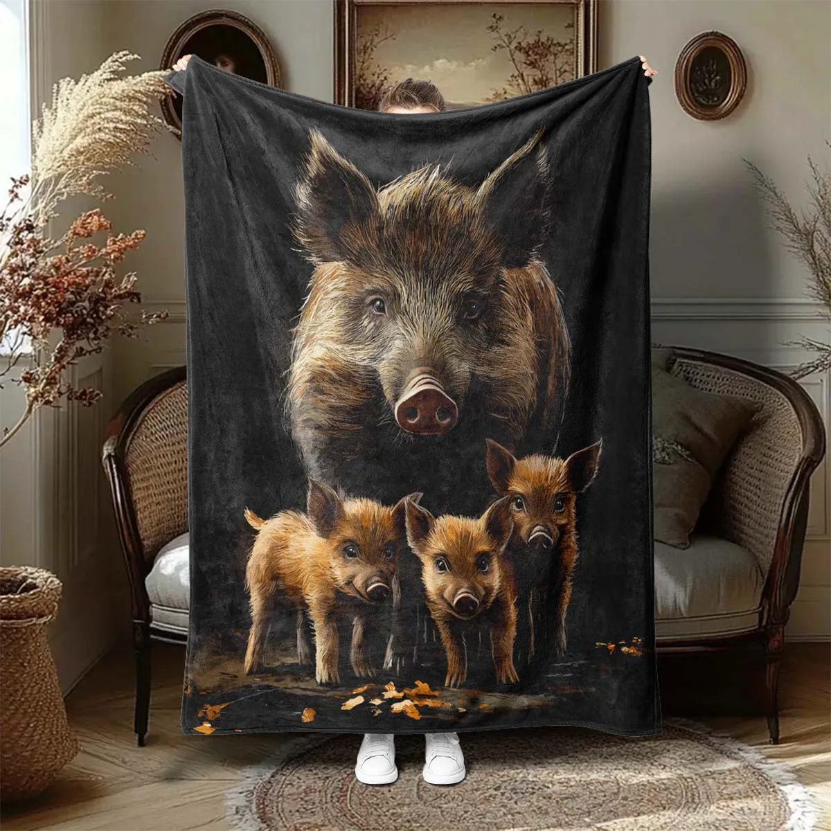 1 قطعة بطانية عائلة الخنزير البري رمي مريح ل أريكة سرير ديكور المنزل التخييم عيد الميلاد عيد ميلاد هدية لجميع المواسم