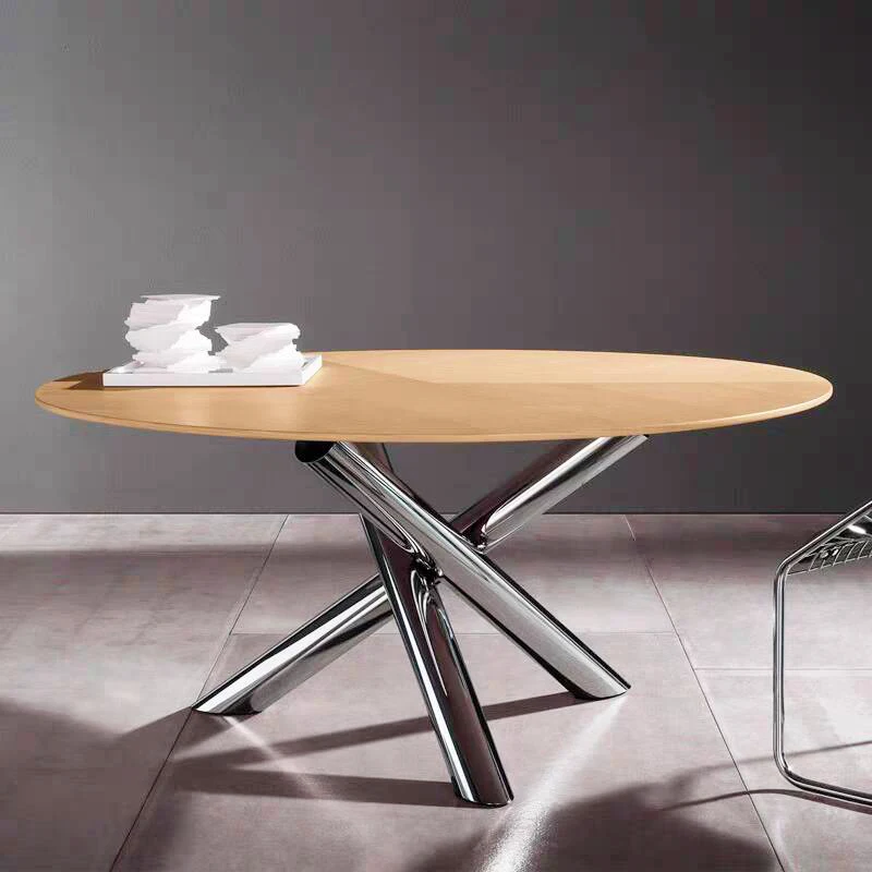 

Light luxury glass dining table Modern simple household stainless steel round dining table