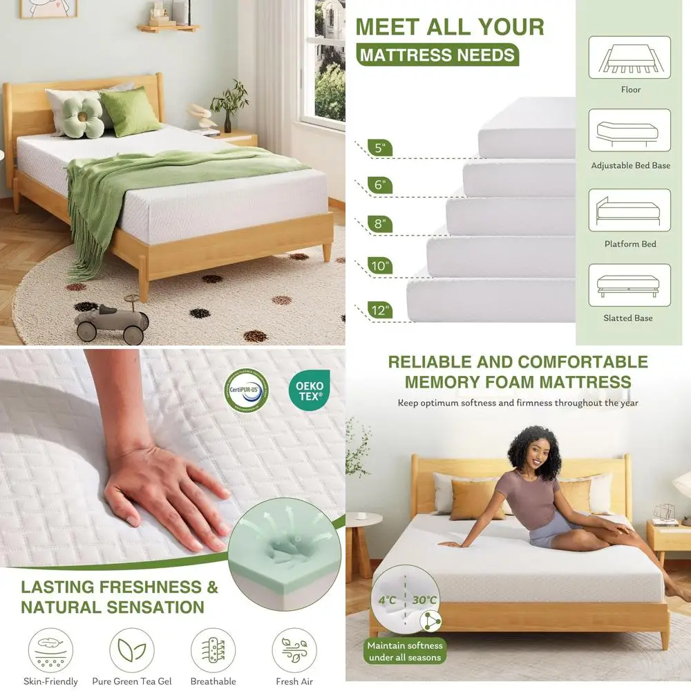 

Матрас 6 Twin с гелем из зеленого чая, средней жесткости, охлаждающая пена с эффектом памяти, сертифицированный, 75x38, белый