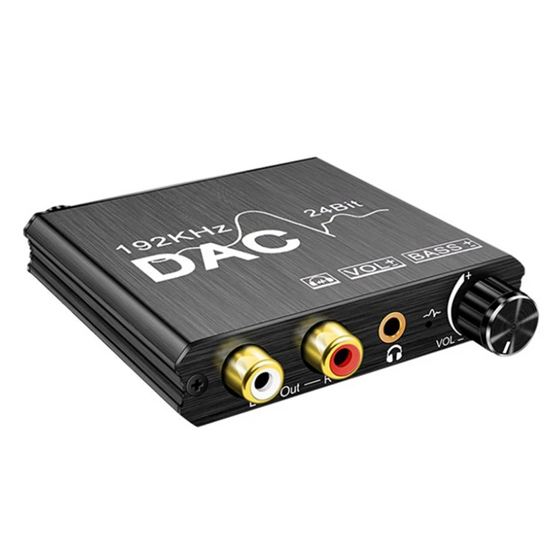 Retail 192Khz Digital To Analog Audio Converter With Bass And Volume Control, SPDIF/Optical/Coaxial To Analog Stereo Converter