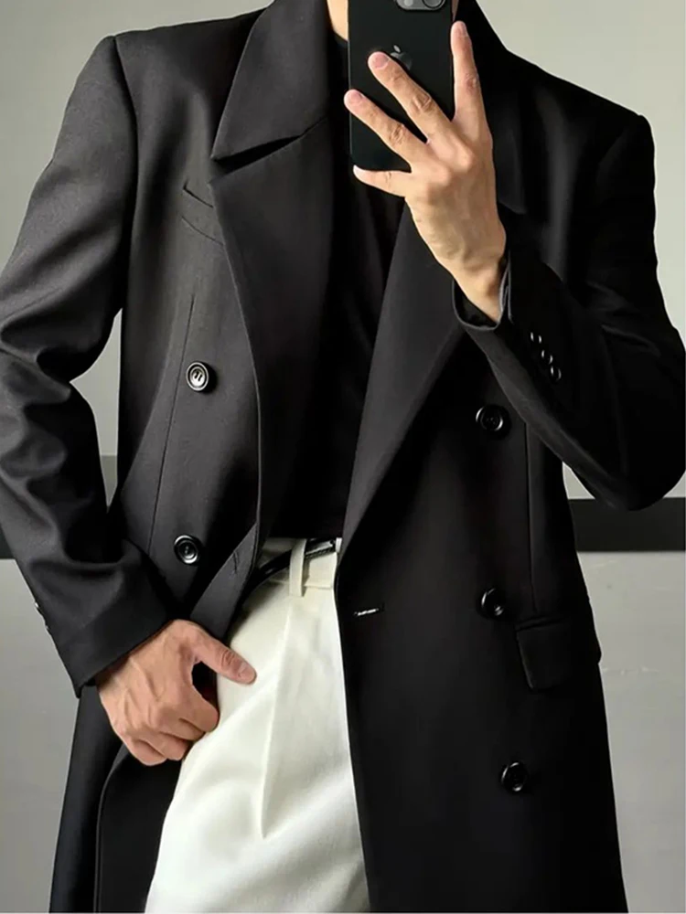 

Bla Mid-Length Men's Overcoat Autumn Winter Ele Briti Sle Knee-Length Double-Breasted Woolen Coat Trendy Youth