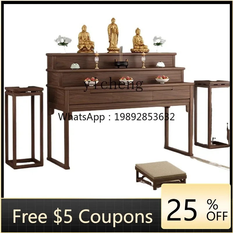 

new Chinese solid wood middle hall serving table incense case household Buddhist hall three-layer Buddhist table