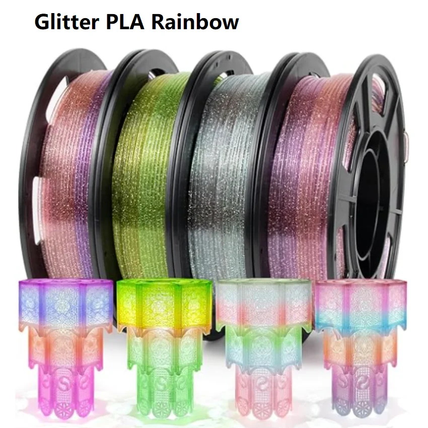 Filament transparent PLA + paillettes 1.75mm 1kg 500g 250g Filament de changement de couleur arc-en-ciel PLA + matériaux plastique translucides pour imprimante 3D