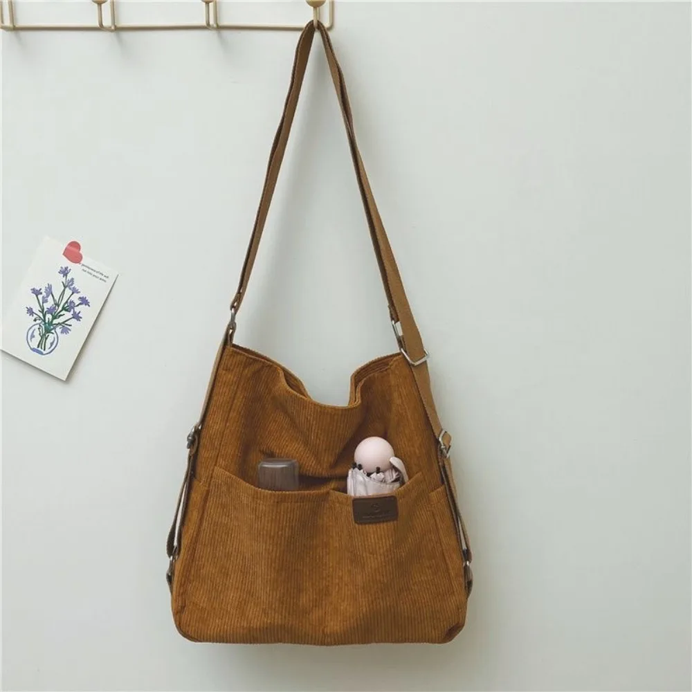 

Large Capacity Multifunctional Shoulder Bag Elegan Pure Color Corduroy Tote Bag Multiple Pockets Korean Style Crossbody Bag