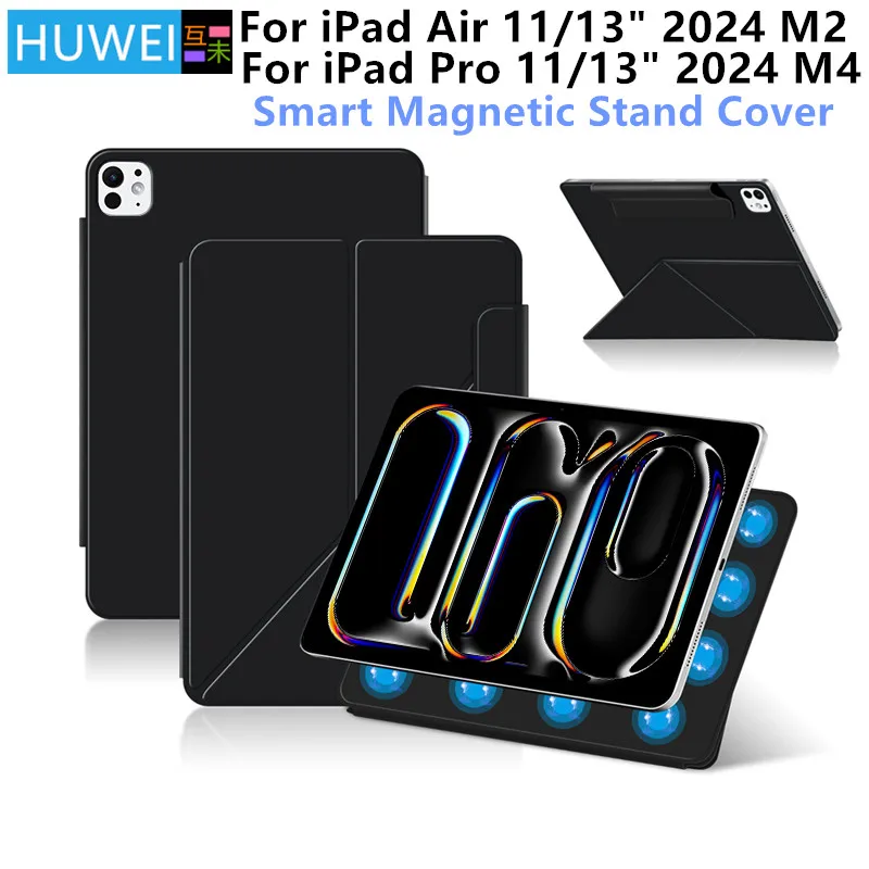 HUWEI Magnetic Case for iPad Air 11 13 inch 2024 M2 Smart Book Cover for iPad Pro 11 13 inch 2024 M4 Tablet Rebound Stand Cover