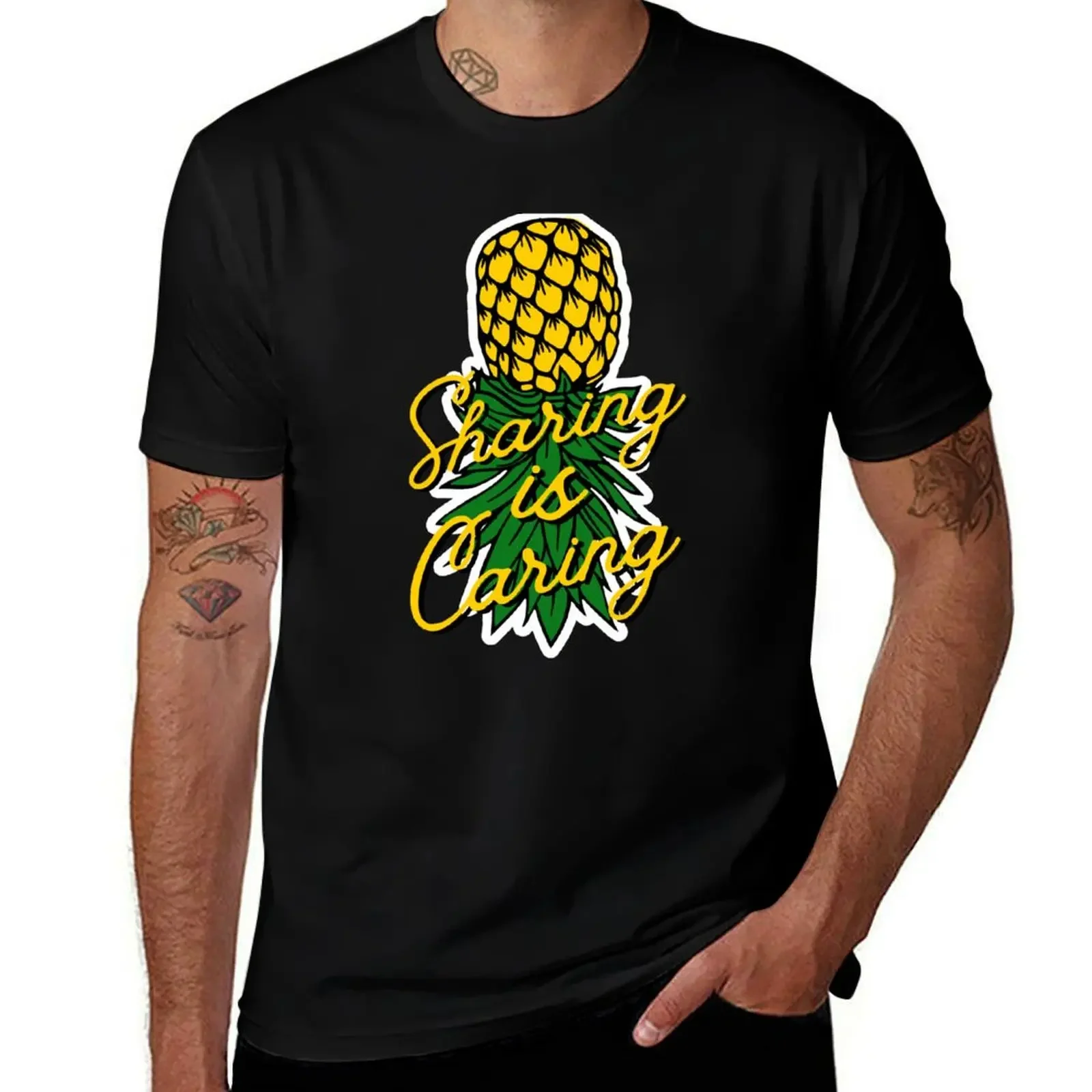 Upside down pineapple swinger sticker T-Shirt funny shirt cotton luxury designer quick drying black t shirts for men