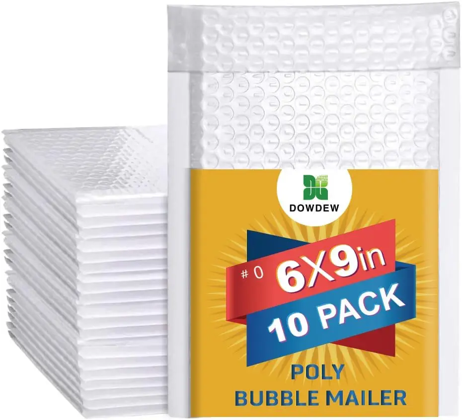 

10 Pack 6x9" White Padded Bubble Mailers, Water Resistant Self-Sealing Envelopes
