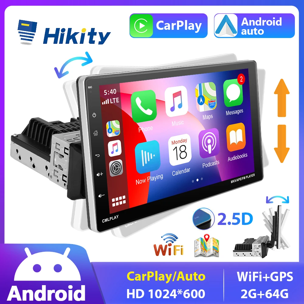 Hikity 1 din Android Car Multimedia Video Player Carplay Car radio Removable Screen For Volkswagen Toyota Nissan KIA Ford Honda