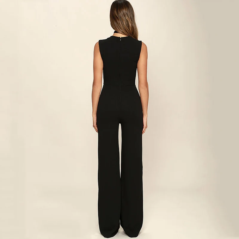 Hoge Taille Vierkante Kraag Lange Jumpsuits Sexy Mouwloze Zwarte Romper Jumpsuit Nieuwe Indie Offical Lady Slanke Jumpsuit Zomer Vrouwen