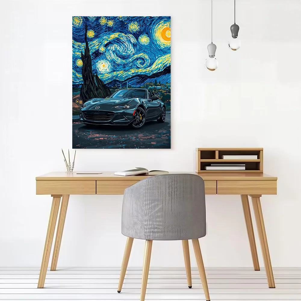 Sports Car Mx5 Miata Starry Night Canvas Poster Customizable Pictures Wall Art Canvas Painting for Room Decoration Gaming Home