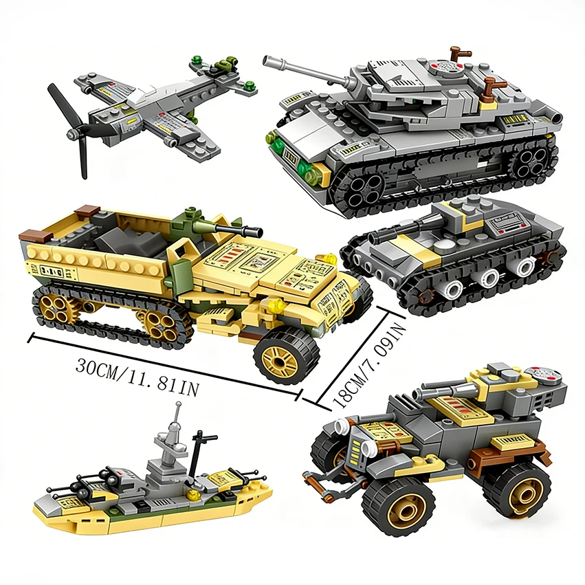 8-in-2 탱크 및 장갑차 블록, 사실적인 탱크 모델, 고난이도 조립 블록, 어린이 선물