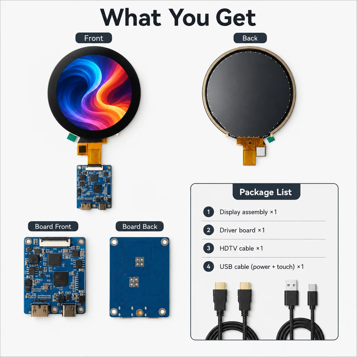 LESOWN 3.4" 800x800 Touch Display Module 1:1 Aspect Ratio miniHDTV Board Zero Setup Panel for Custom Dashboard