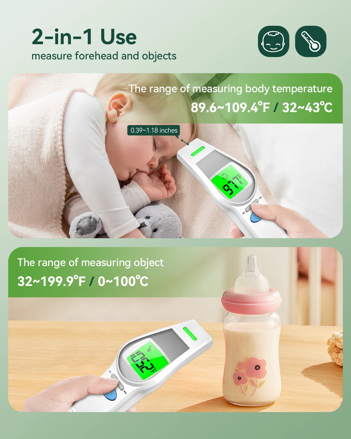 HealthTree Forehead Thermometer Digital Non Contact Medical Infrared Thermometer Fever Meter Clinical Accuracy for Baby Adult