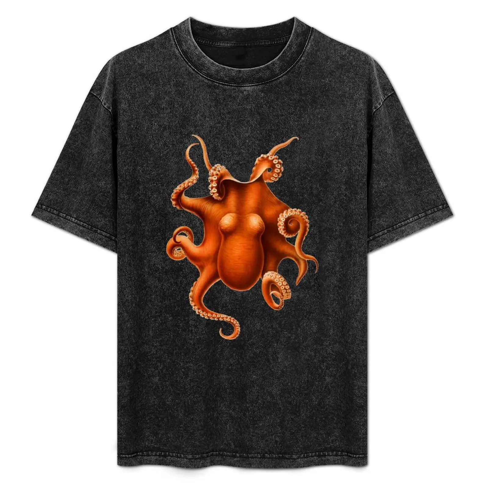 Octopus Vintage Drawing antique ocean animal squid kraken T-Shirt Basic Simple Casual Short Sleeve Tee