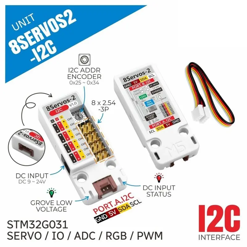My Home I2C Communication Interface 8-Channel Servo Control Unit STM32G031G8U6 Unit 8Servos2-I2C Cascading
