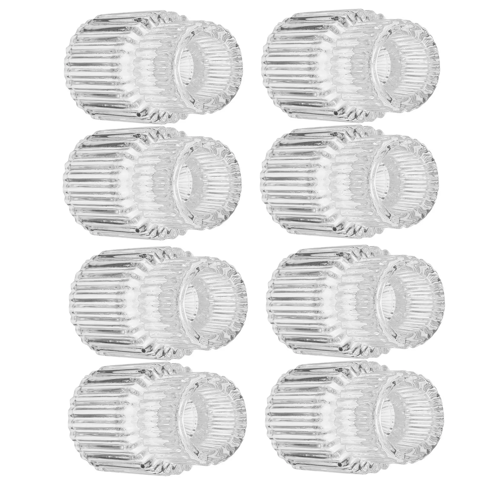 8Pcs Refined Glass Candlestick Holders Set Clear Striped Design Taper Tealight Votive Compatible for Wedding Table Centerpiece