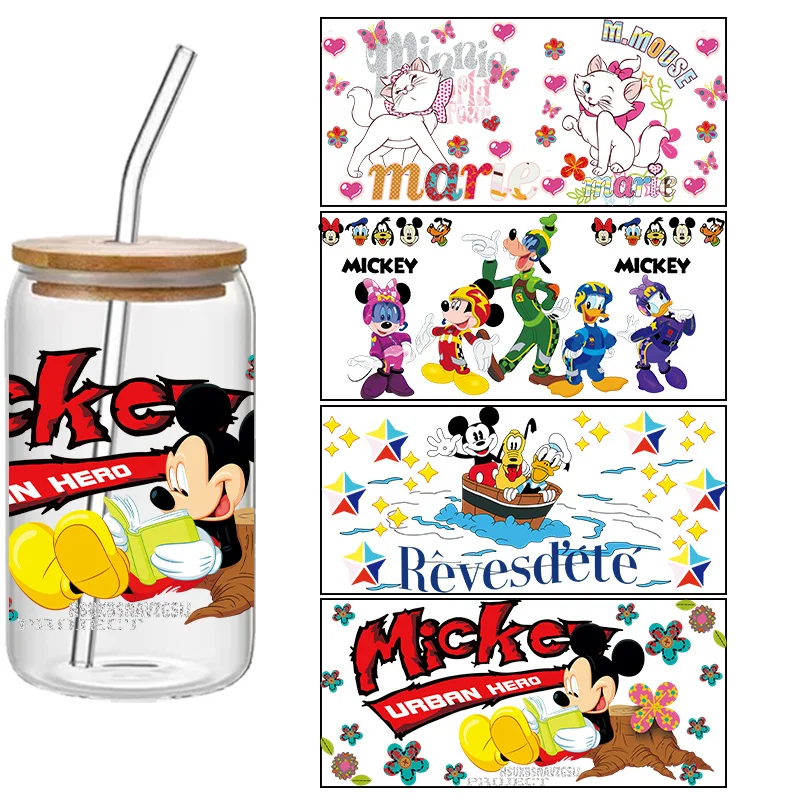 

Disney Mickey Cultural stickers Cute animated stickers UV 3D transfer printing adhesive 16oz glass cup Multiple mixed batch cust