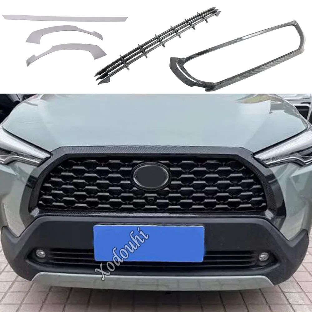 Front Bumper Grille Grill Molding Trim Net Stick Cover Frame Exterior Accessories For Toyota Corolla Cross XG10 2022 2023 2024+