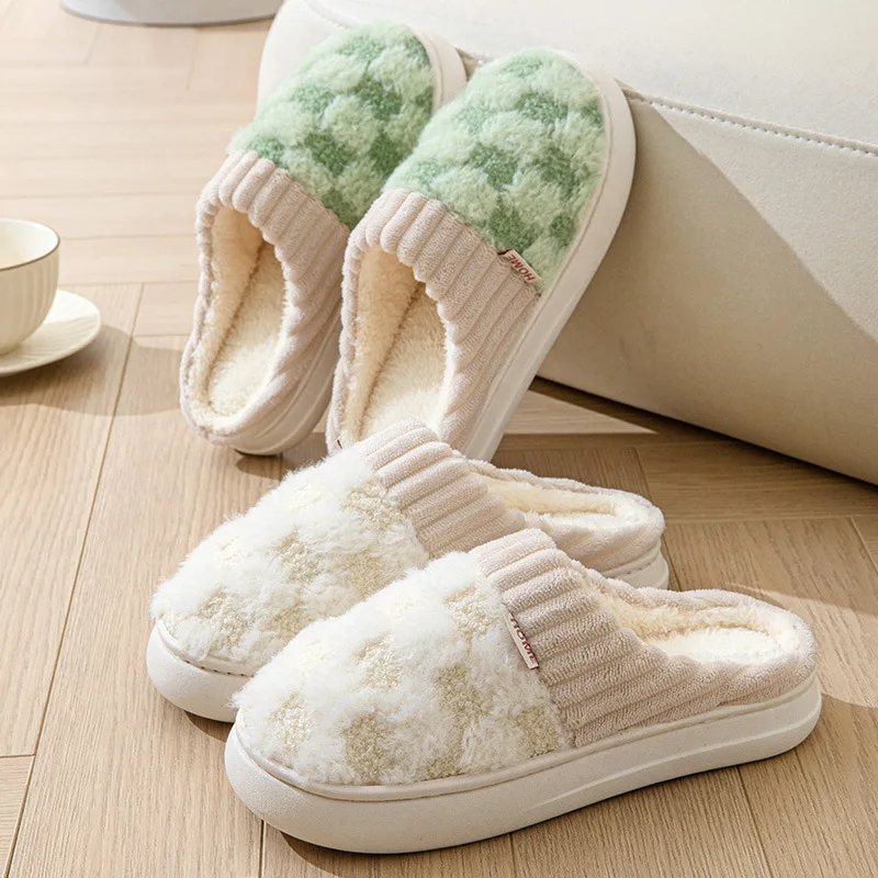 Autumn Winter Plush Slippers For Women Indoor Home Simple Warm Non-slip Slides Cozy Slip On Warm Shoes