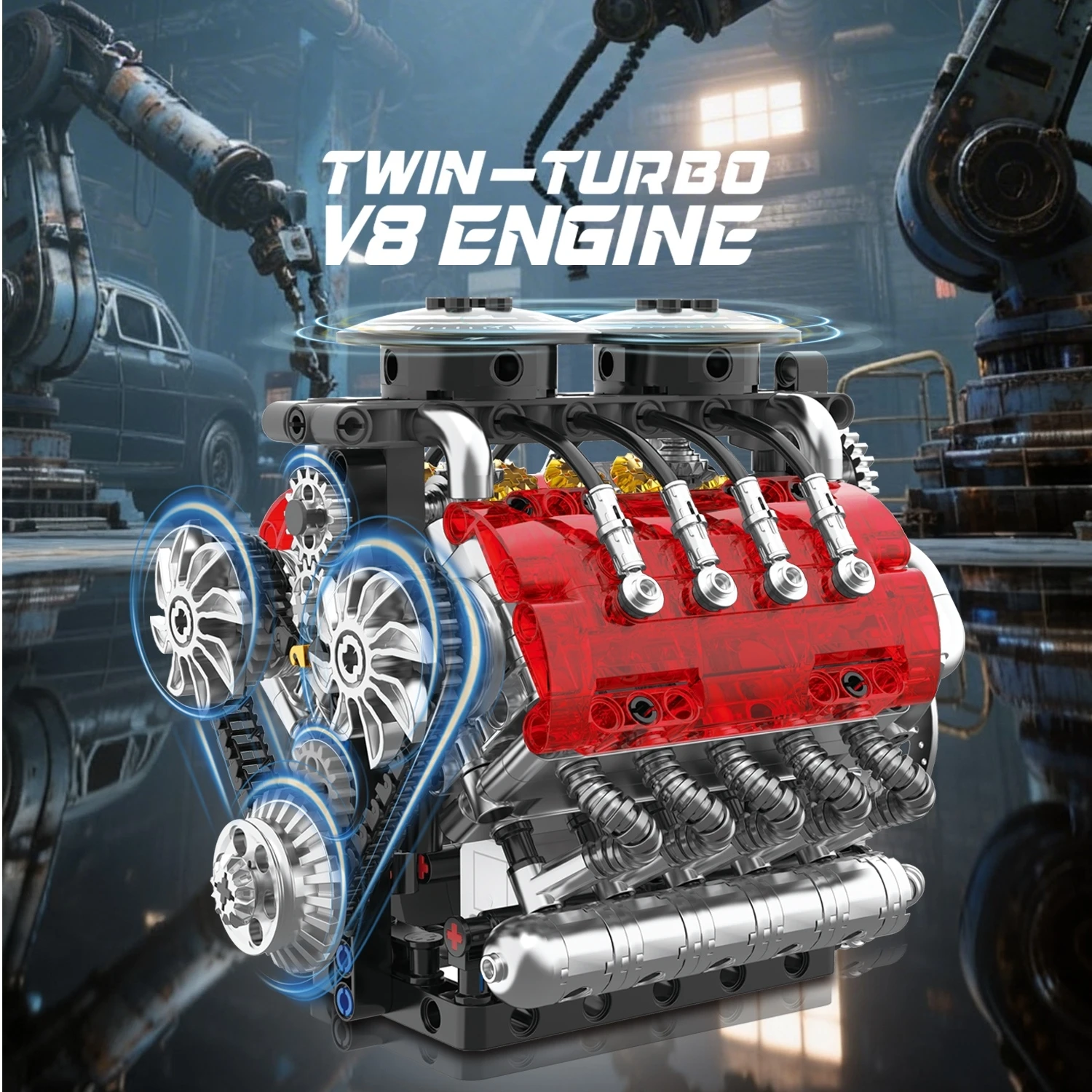 

Набор из 548 деталей: Техническая модель двигателя V8 с двойным турбонаддувом, электрический мотор, механическая модель двигателя, DIY-конструктор, украшение, подарок