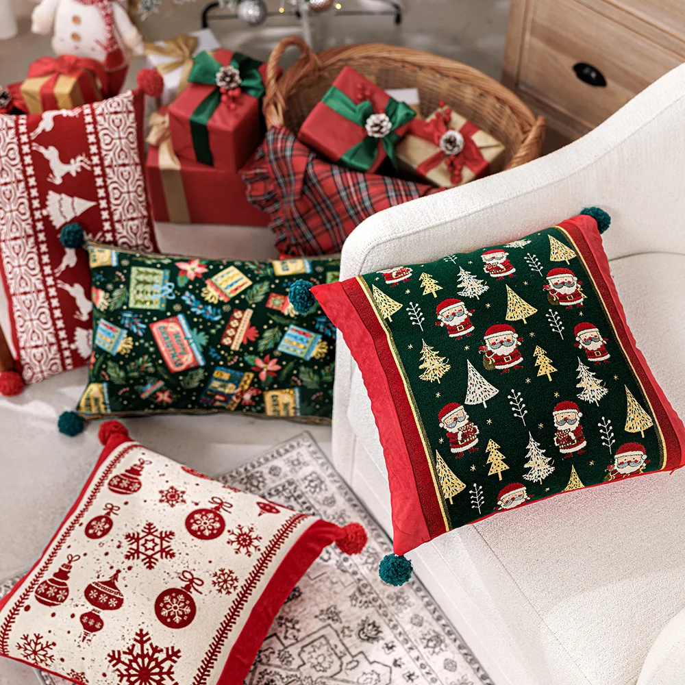 Cushion Cover 45x45 Christmas Tree Elk Pattern Soft Breathable Pillow Cover 30x50 Decorative Pillow Cases for Sofa Living Room