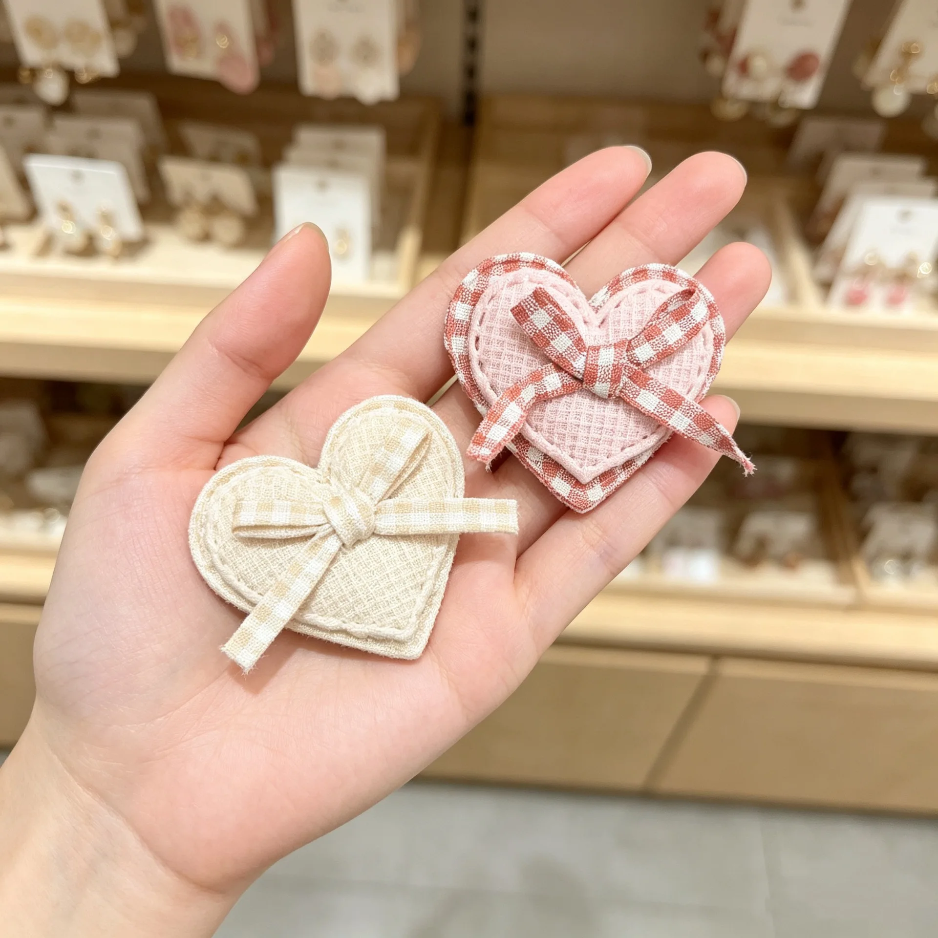 10Pcs Pink Checkered Heart Padded Appliques Fresh Cute Two Layer DIY Accessories for Hair Clips Clothing Bags Pants Socks