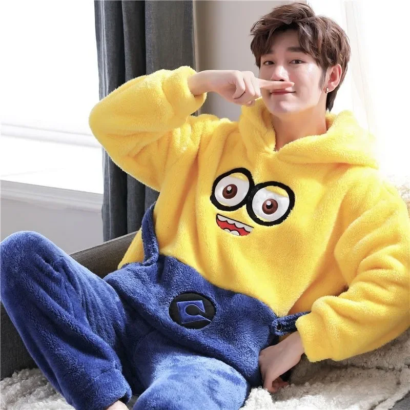 Despicable Me Minions Anime Peripheral Cartoon Cute Plush Warm Hooded Pajamas Kawaii Autumn and Winter Home Clothing Gifts