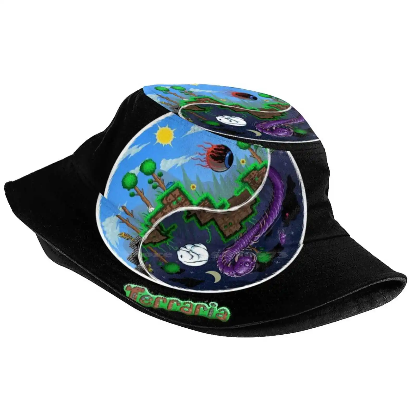 Terraria Game Night And Day Horror Design Sun Cap Fisherman Hat Bucket Hats Action Adventure Sandbox Armor Terraria Terraria