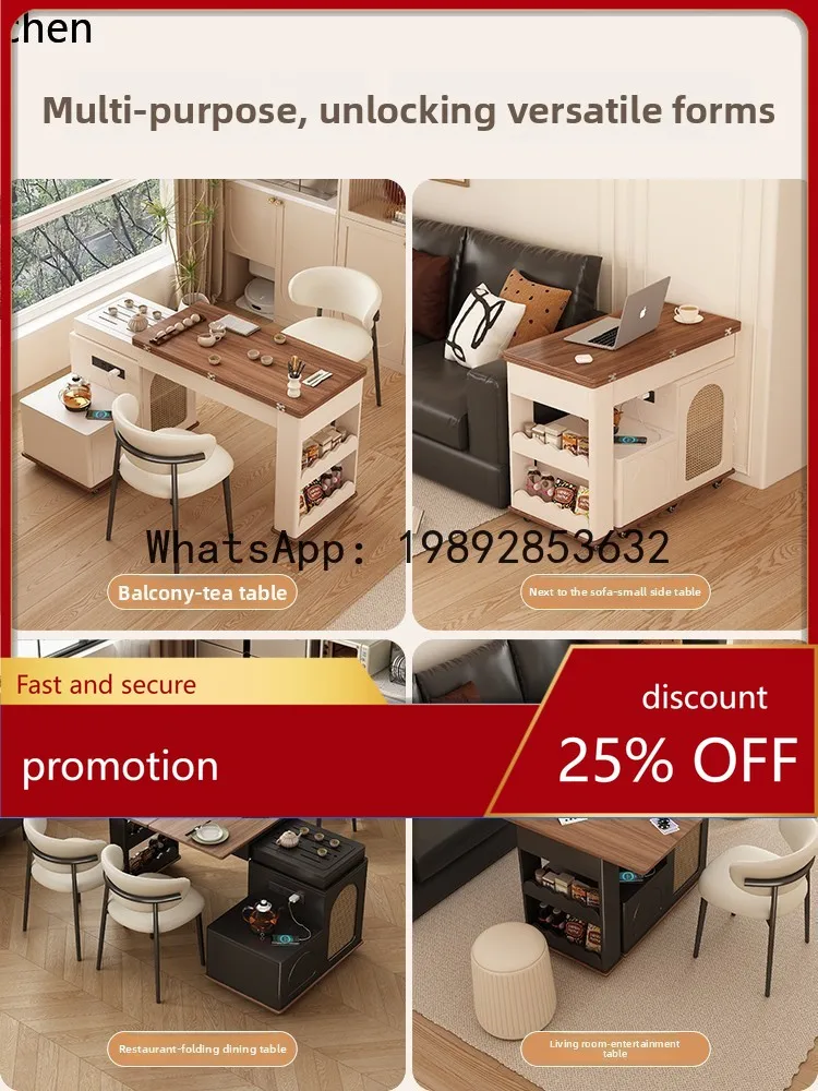 HT Balcony Mobile Tea Cart Household Wheeled Tea Bar Cabinet