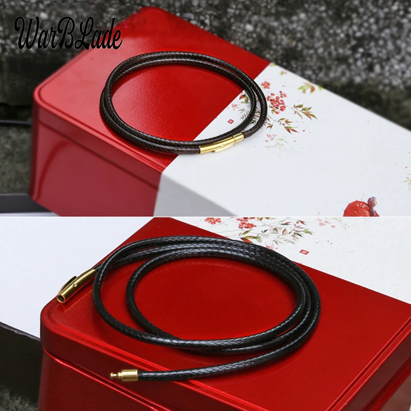Image of 2mm 3mm Leder Halsketten Für Frauen Männer Seil Kette Edelstahl Magnetische Verschluss Für DIY Halskette Schmuck zubehör