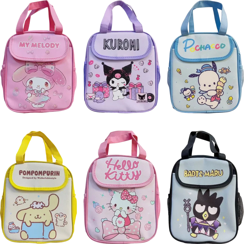 Hello Kitty Kuromi Cinnamonroll  Cartoon Kids Lunch Bag Thermal Insulation Aluminum Film C anvas Portable Insulation  Lunch Bag