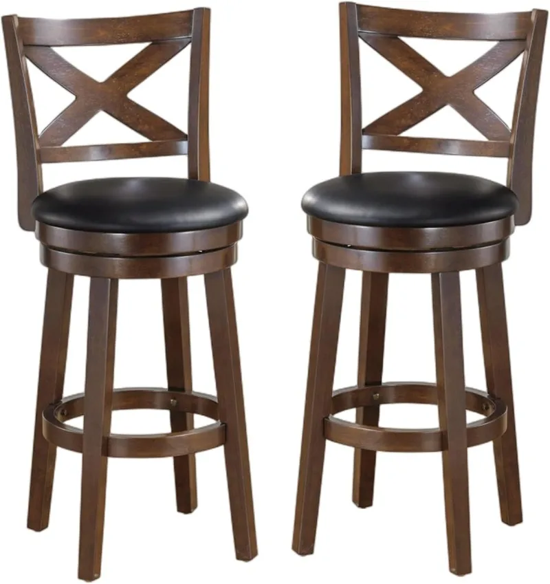 

Dark Brown Swivel Bar Stools Counter Height Barstool 29 Inch Seat Height Bar Chair （Set of 2）STABLE AND QUALITY MATERIALS