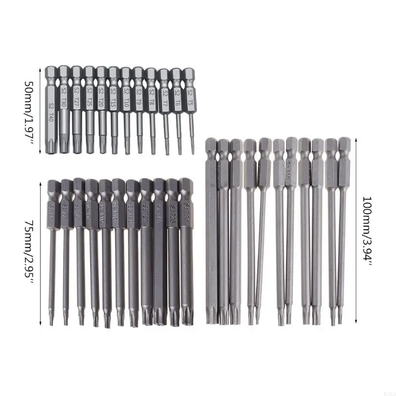 K3kd 11/12pcs conjunto brocas segurança à prova violação torx chave fenda plana para cabeça 1/4" bits sextavados