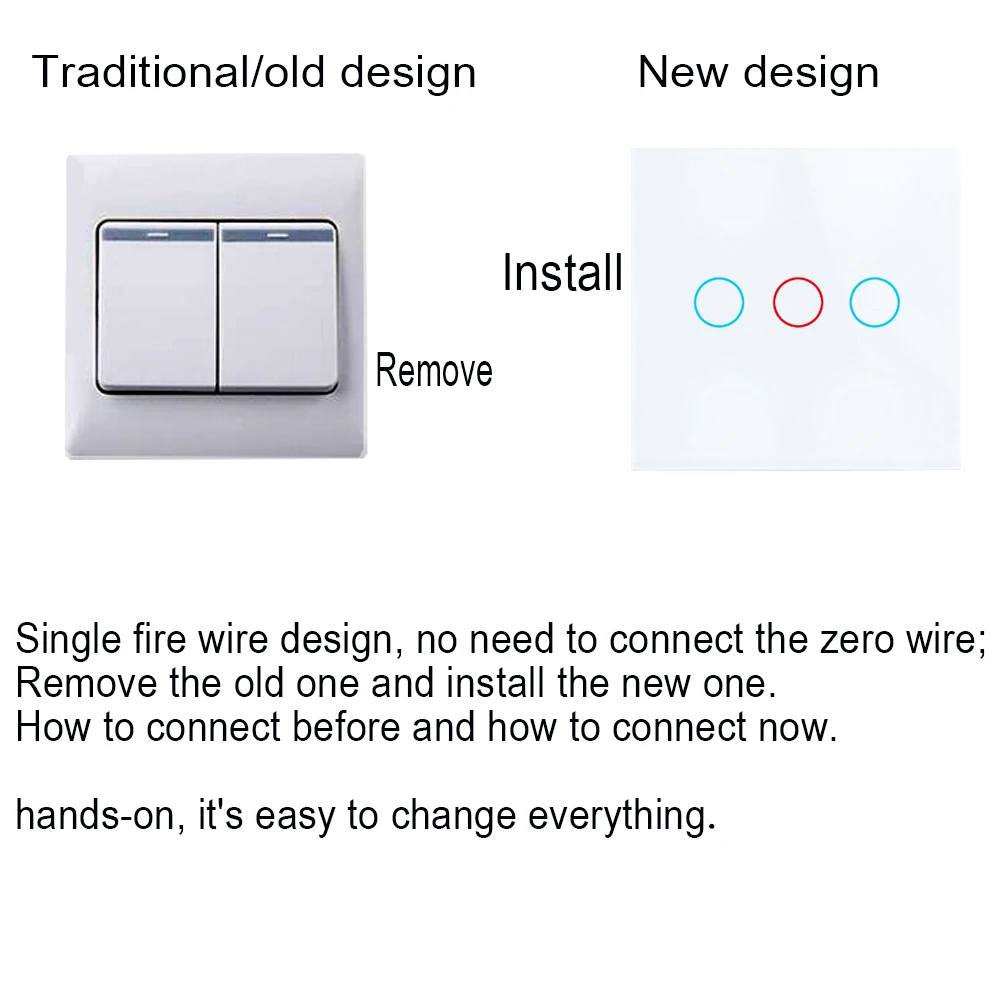EU 터치 벽 스위치 1 2 3 갱 RF433 433MHz 무선 제어 스위치 강화 유리 110 220 240V AC