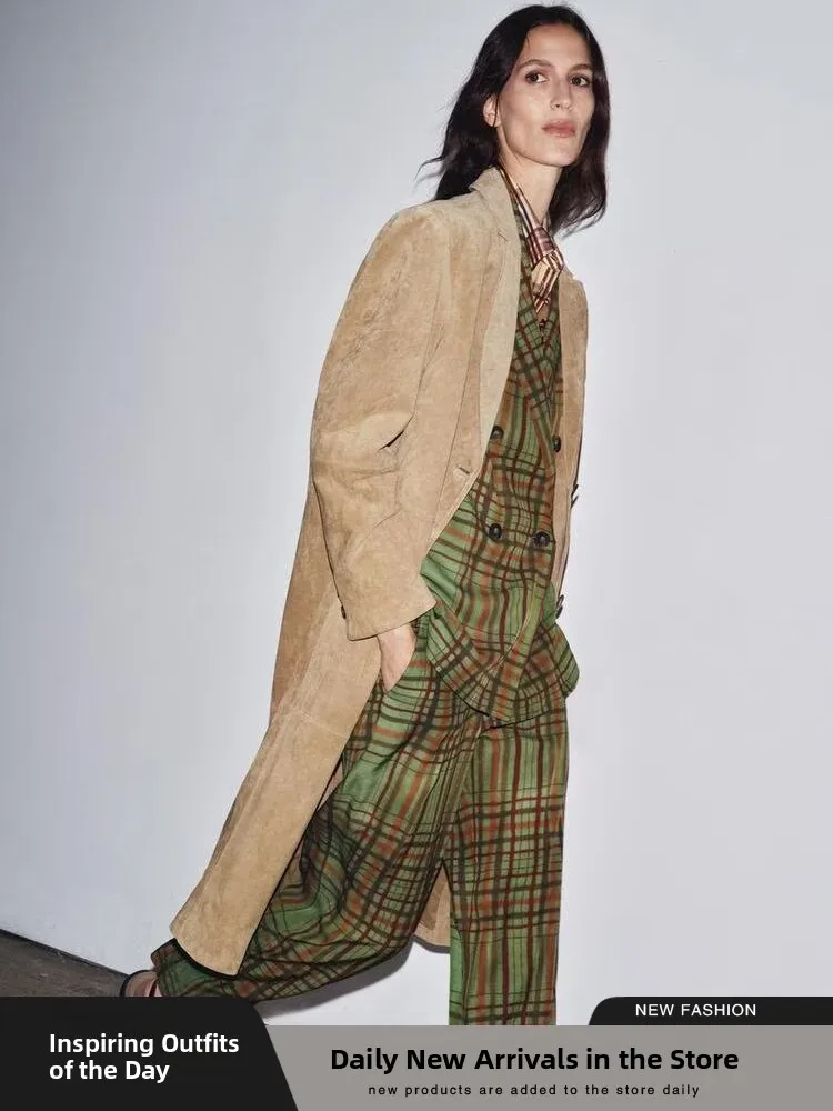 

Новое осеннее поступление, женское стеганое пальто из искусственной замши с длинными лацканами, двубортное уличное пальто прямого кроя, длинное свекло