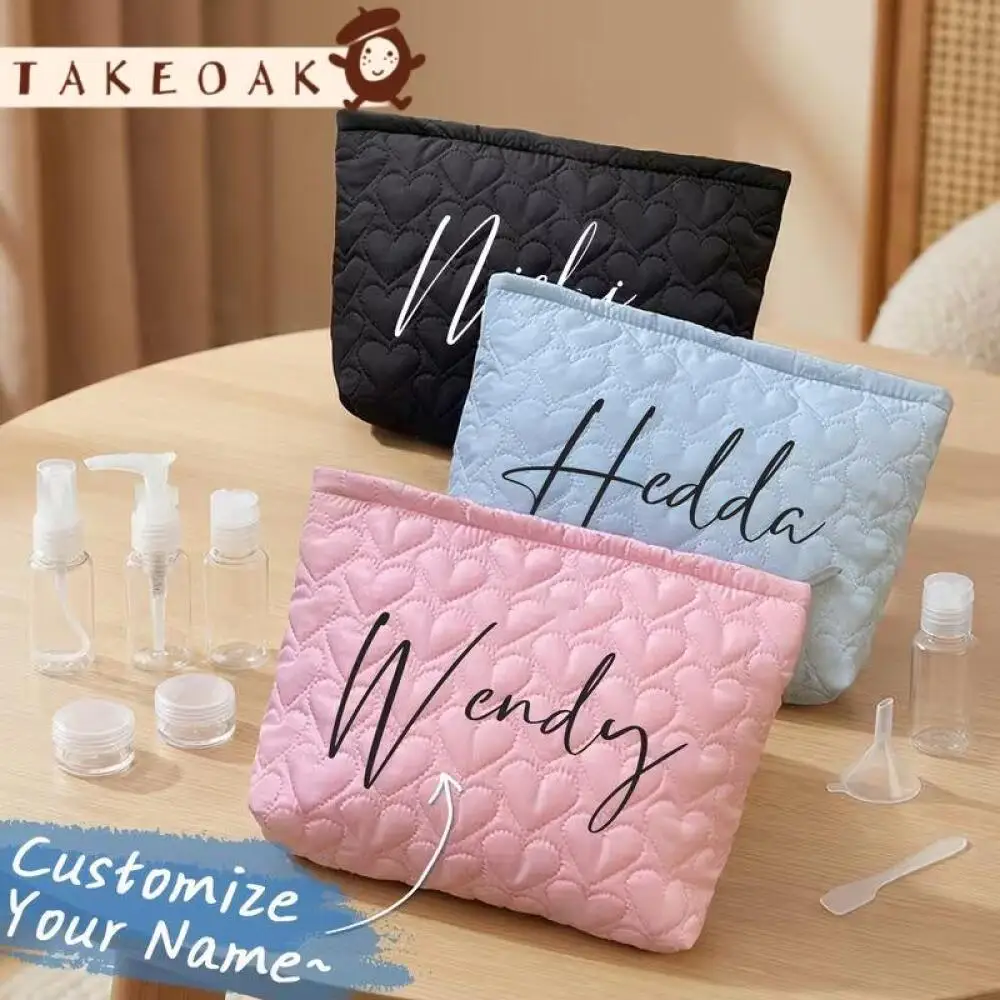9Pcs Personalized Name Quilted Makeup Bag with Refillable Travel Bottles Custom Name Travel Organizer Portable Wash Storage Bag