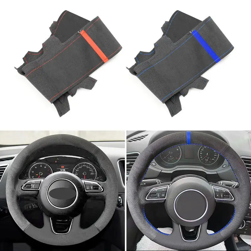 

Для Audi Q3 8U 2011-2018 Q5 8R 2012-2017 Q7 4L 2011-2015 SQ5 автомобильные аксессуары внутренняя отделка рулевого колеса из замши и кожи